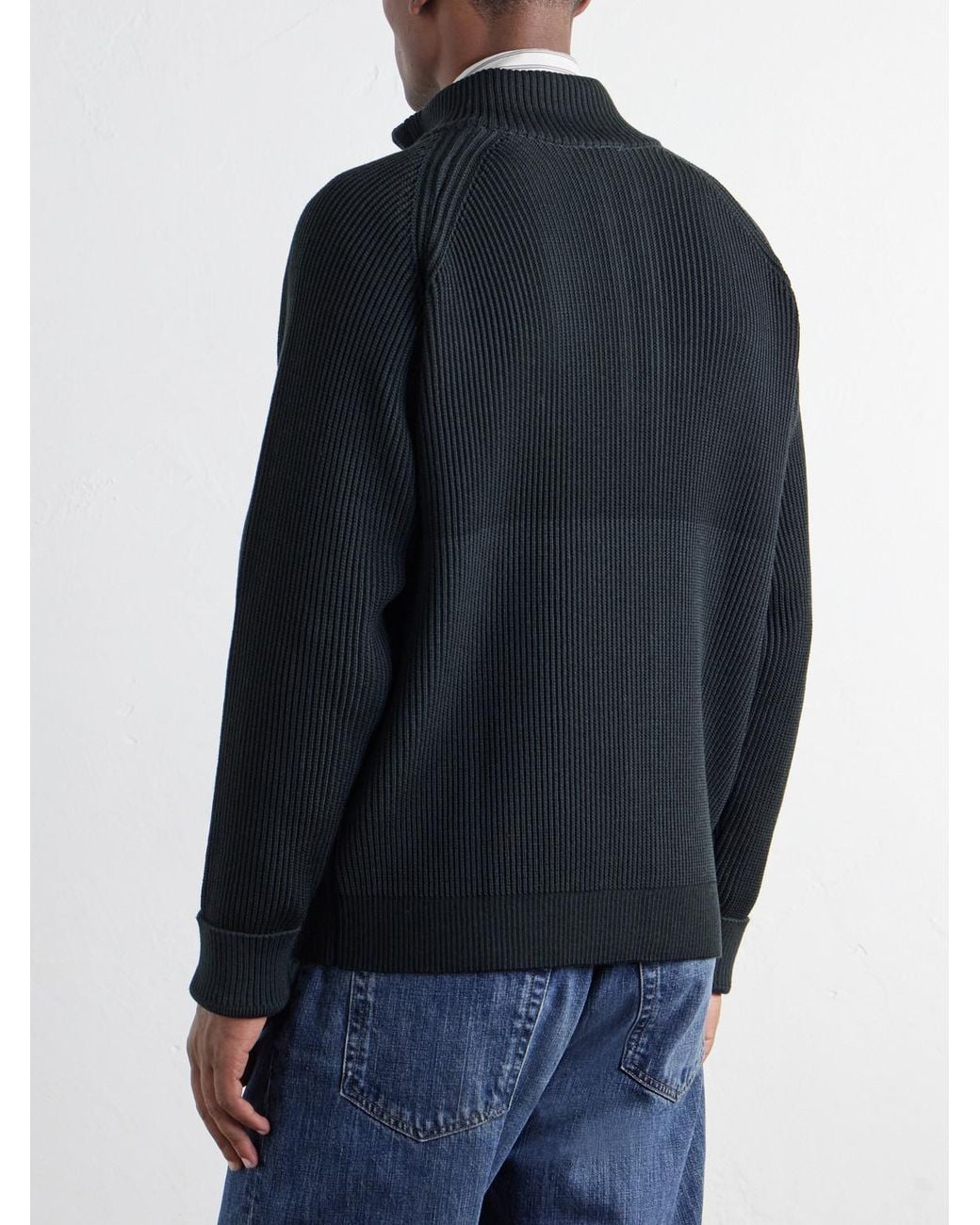 S.N.S Herning Blue Render Ribbed Virgin Wool Zip-Up Sweater for men