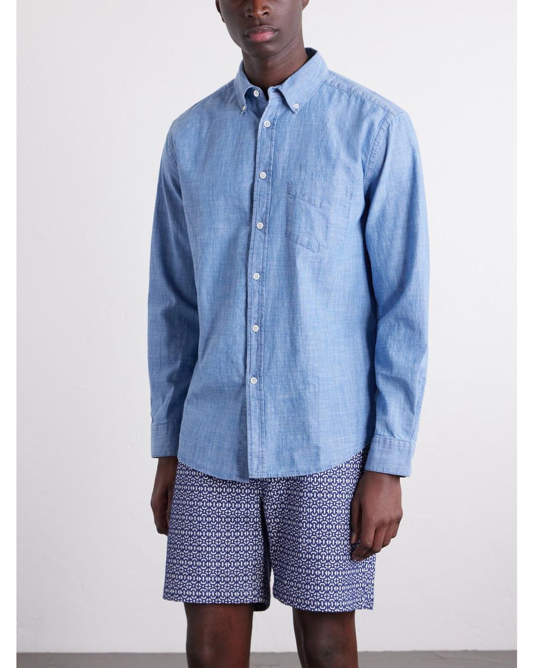 Portuguese Flannel Blue Cotton-Chambray Shirt for men