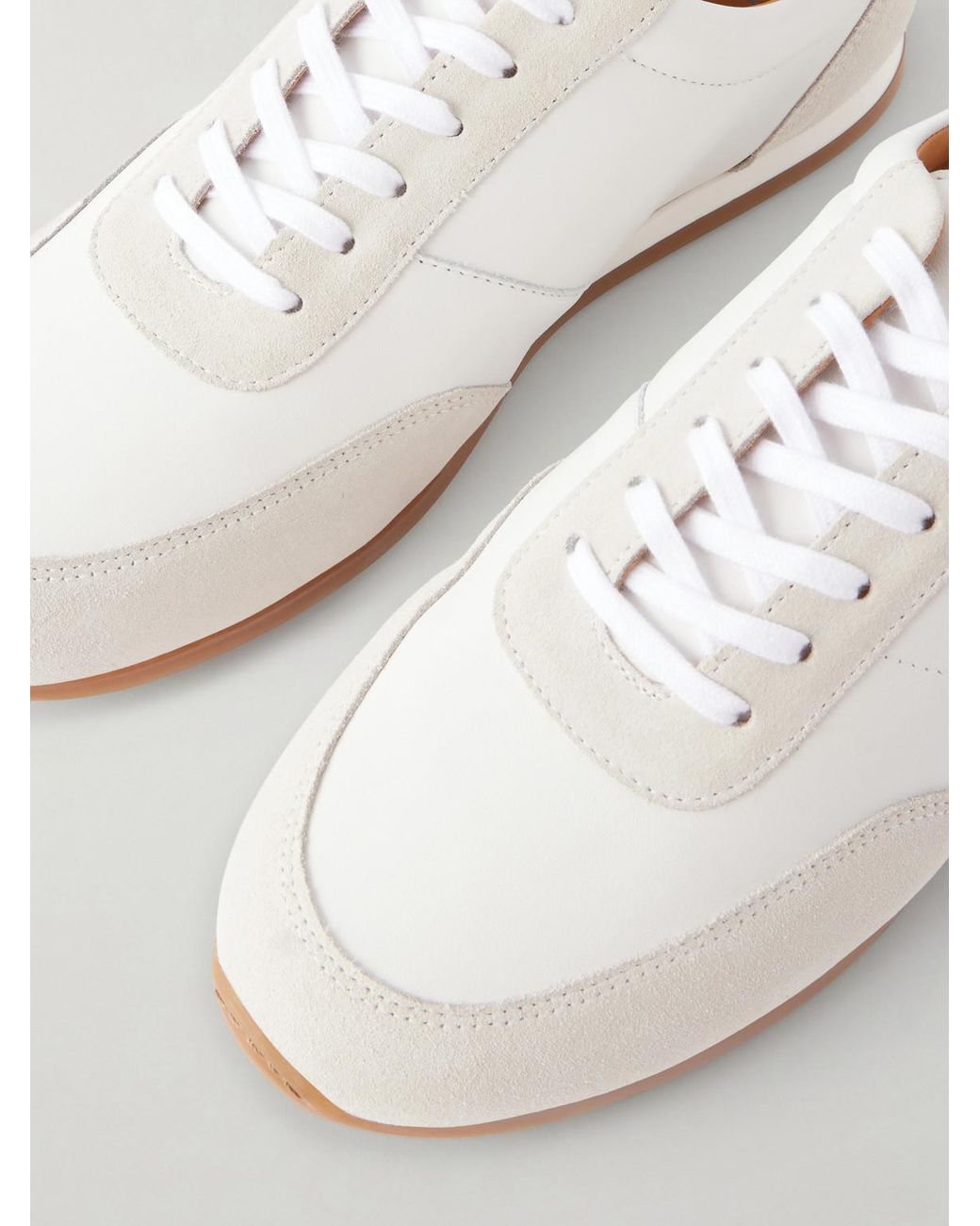 Mr P. White Suede-trimmed Leather Sneakers for men