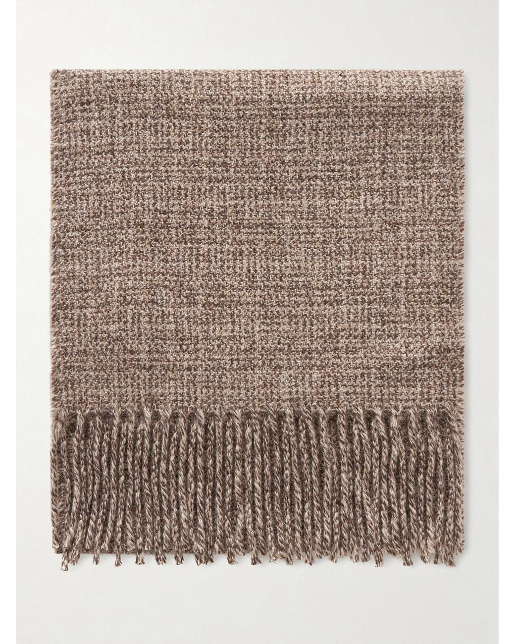 Loro Piana Brown Fringed Cashmere-tweed Scarf for men