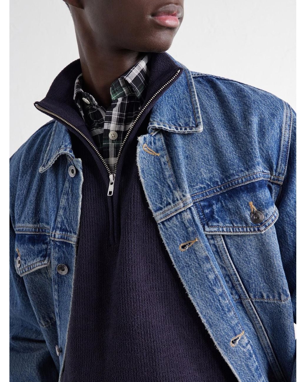 NN07 Blue Danny 6429 Ribbed Chenille Half-Zip Sweater for men