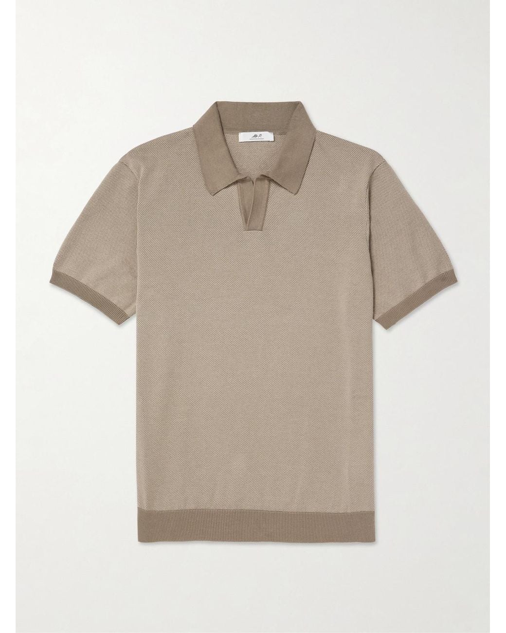 Honeycomb-Knit Organic Cotton Polo Shirt di Mr P. in Natural da Uomo