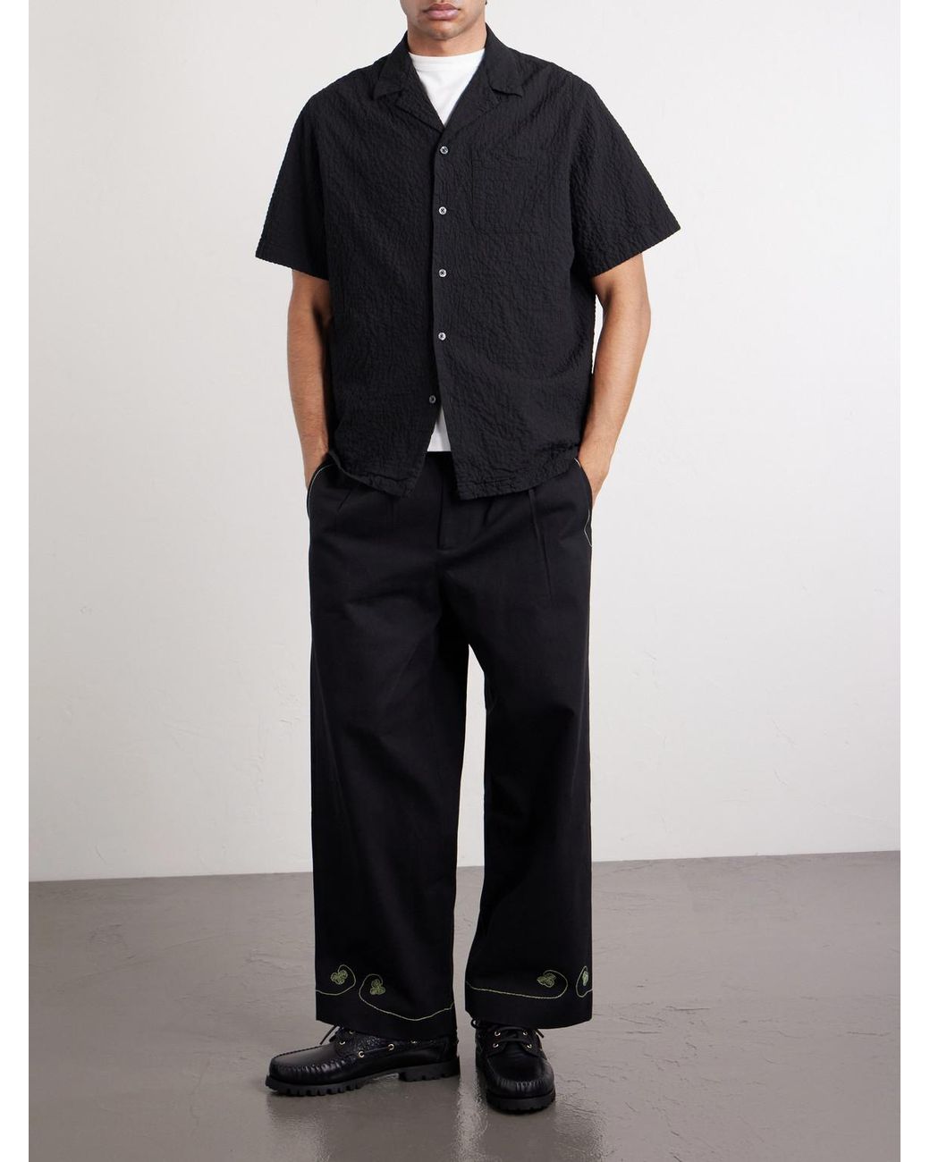 Altea Black Hadley Seersucker Cotton Shirt for men