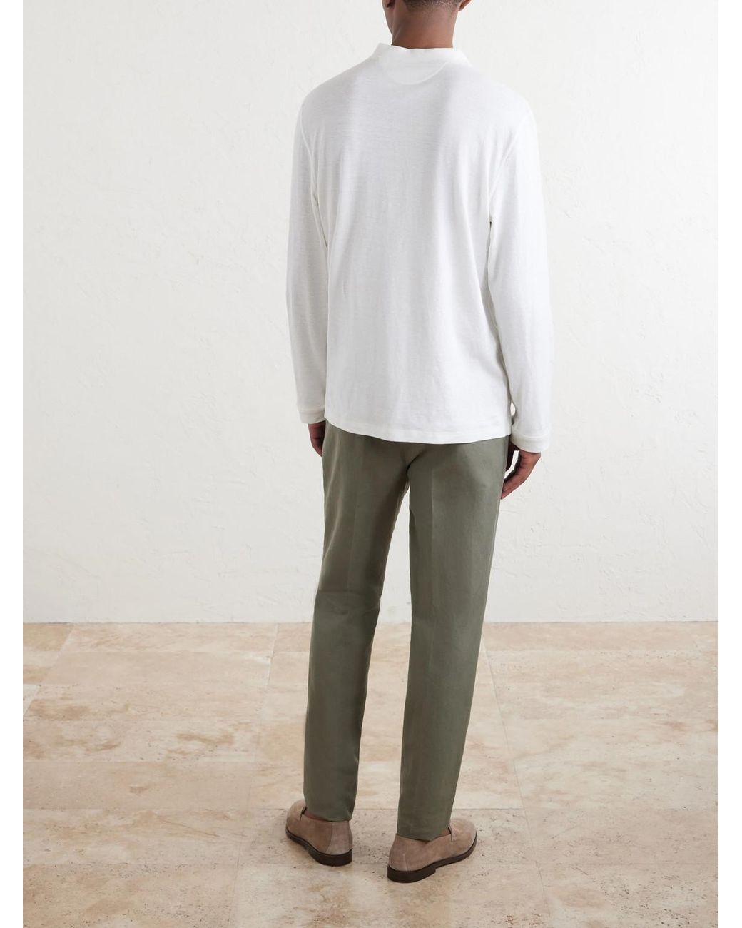 Brunello Cucinelli White Linen And Cotton-Blend Henley T-Shirt for men