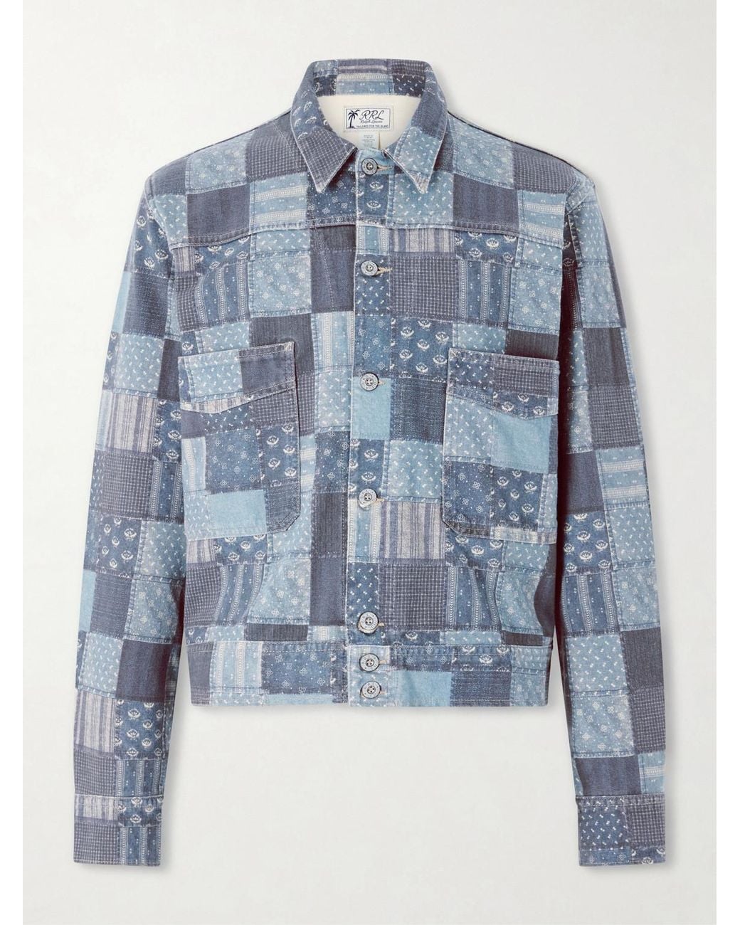 RRL Blue Patchwork Cotton Jacket for men