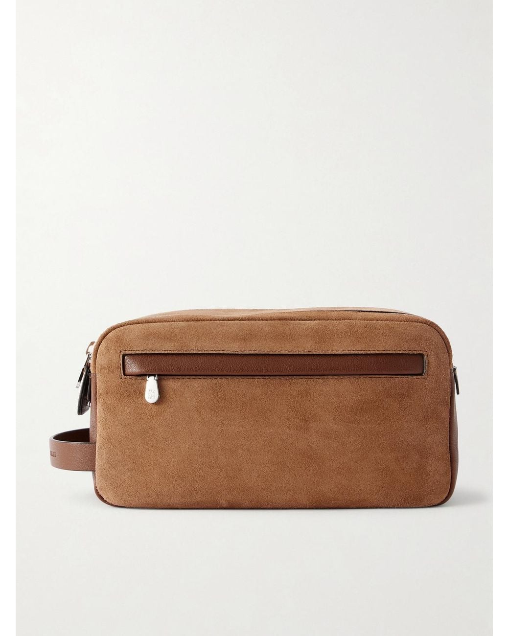 Brunello Cucinelli Brown Leather-trimmed Suede Wash Bag for men