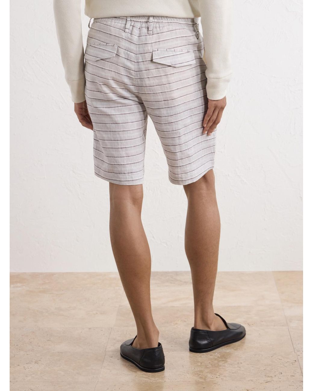 Eleventy White Straight-Leg Striped Drawstring Linen Shorts for men