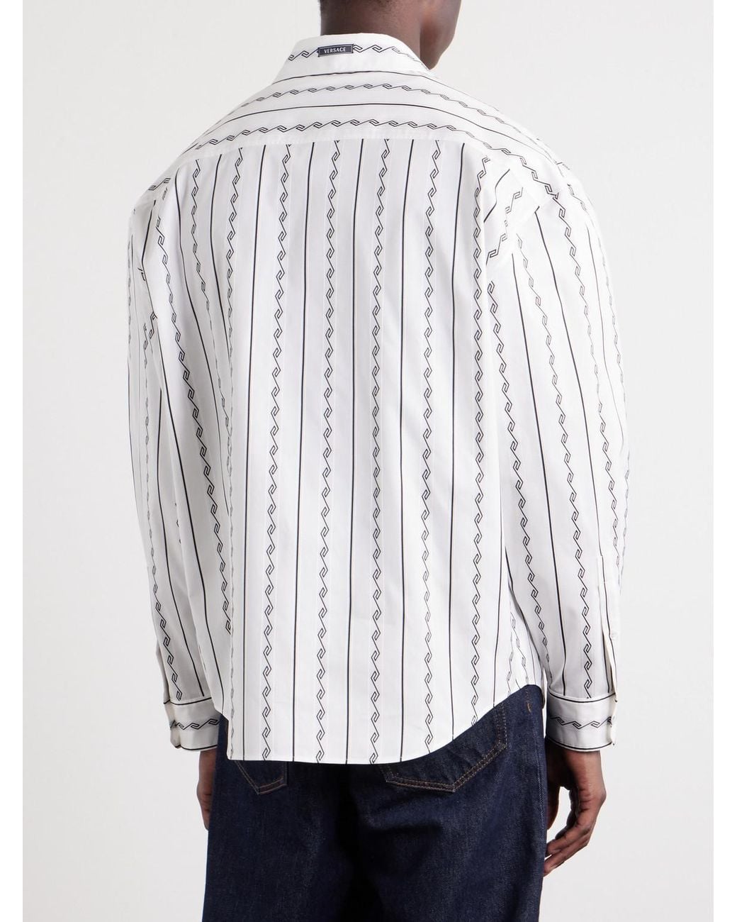 Versace White Striped Cotton-Blend Jacquard Shirt for men