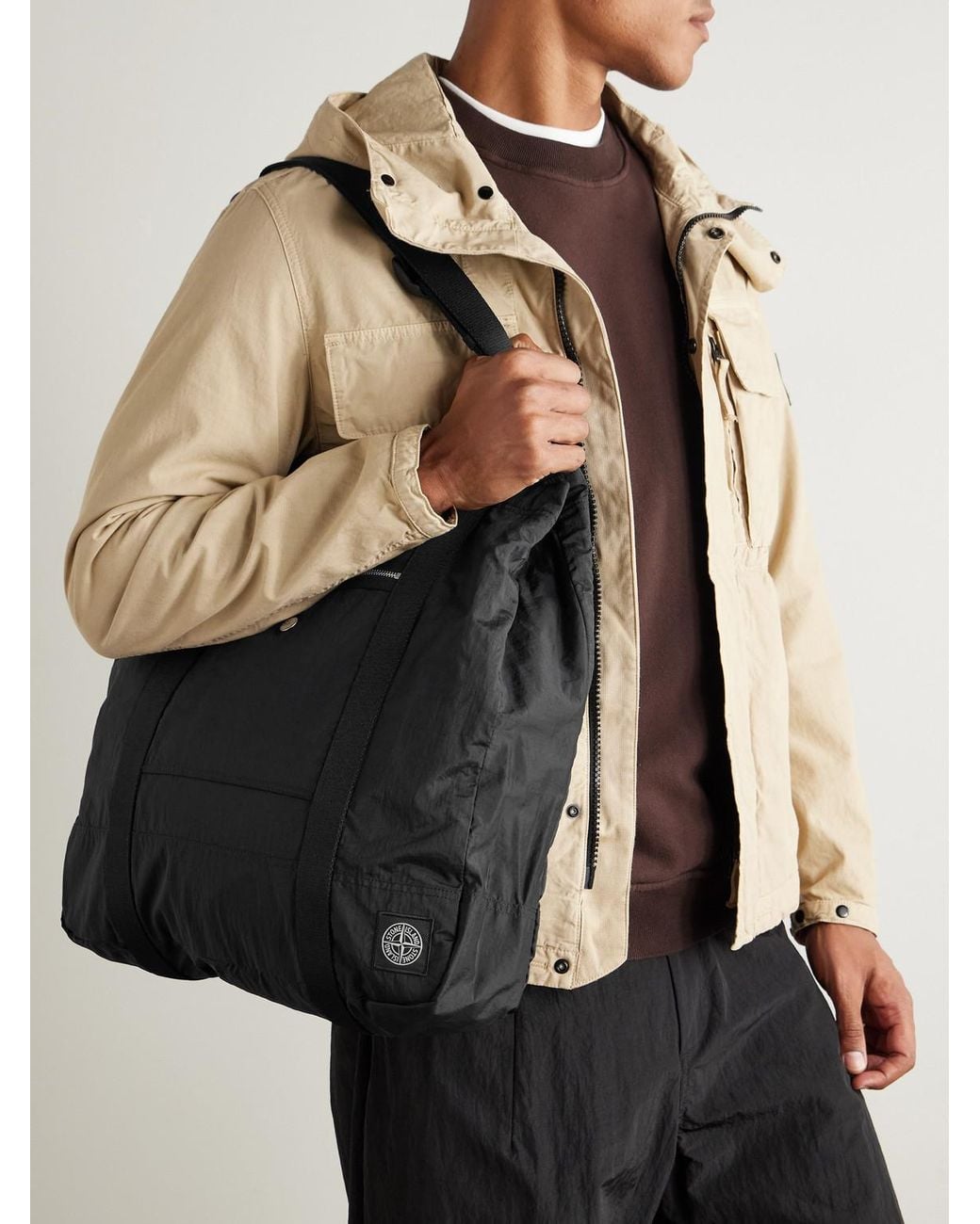 Stone Island Black Webbing-Trimmed Recycled-Shell Tote Bag for men