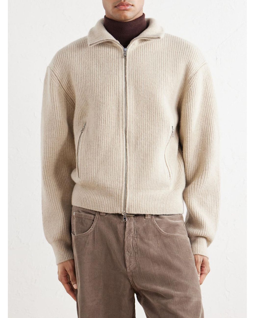 Officine Generale Natural Florys Ribbed Wool-Blend Zip-Up Cardigan for men