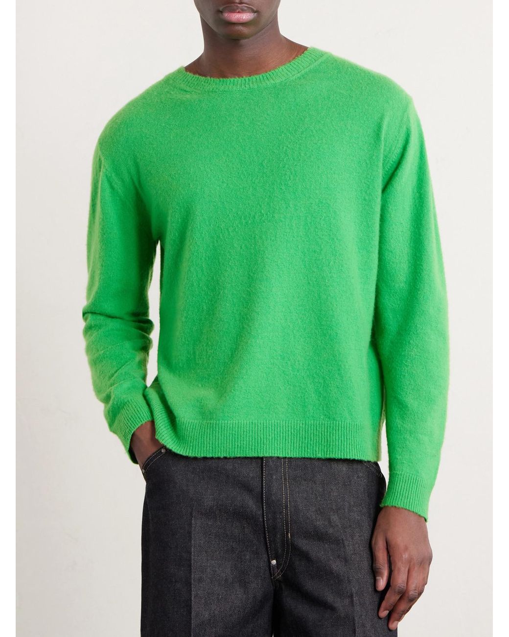 Auralee Green Brushed Cashmere And Cotton-Blend Sweater for men