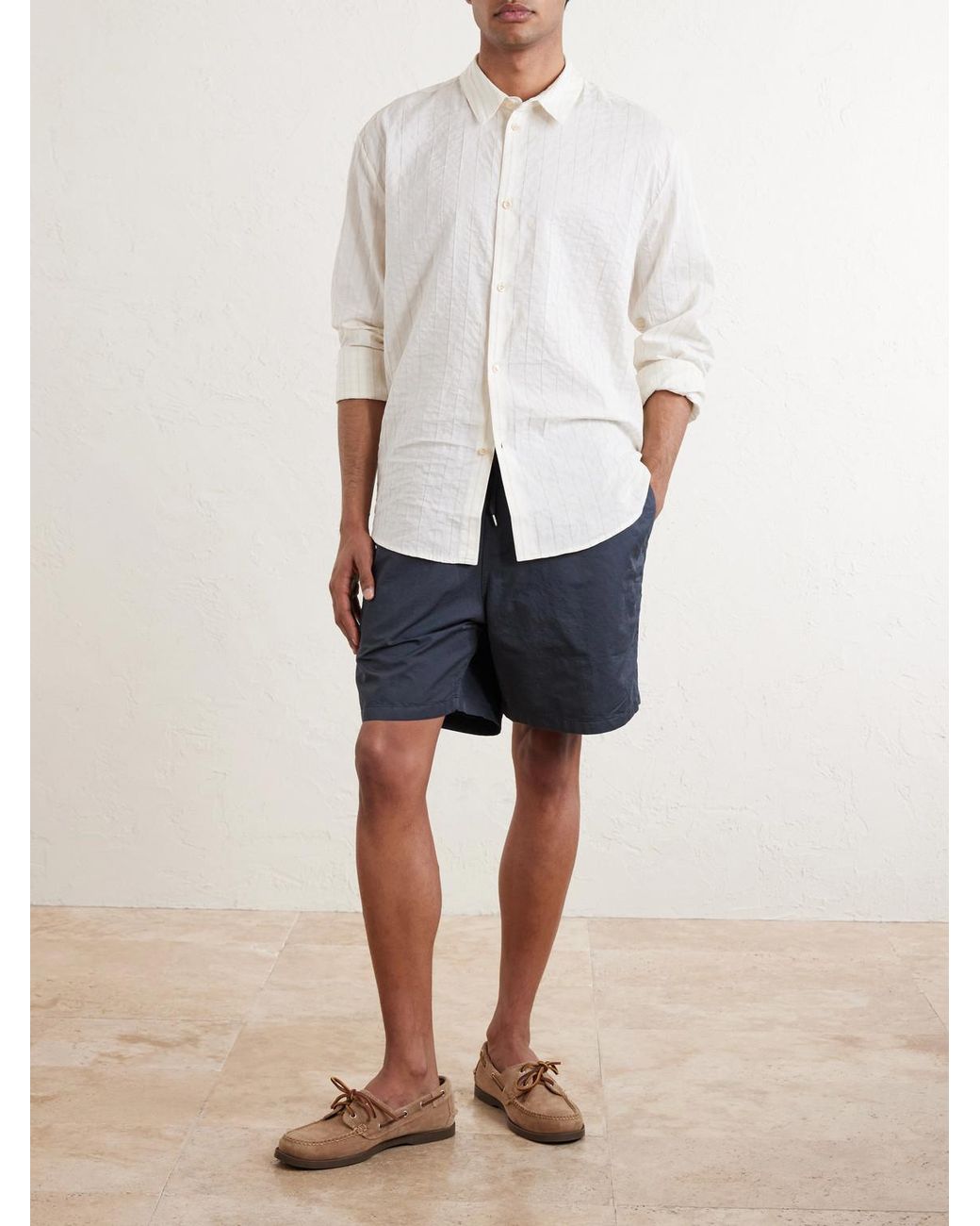 A Kind Of Guise White Fulvio Pinstriped Cotton, Silk And Linen-Blend Shirt for men