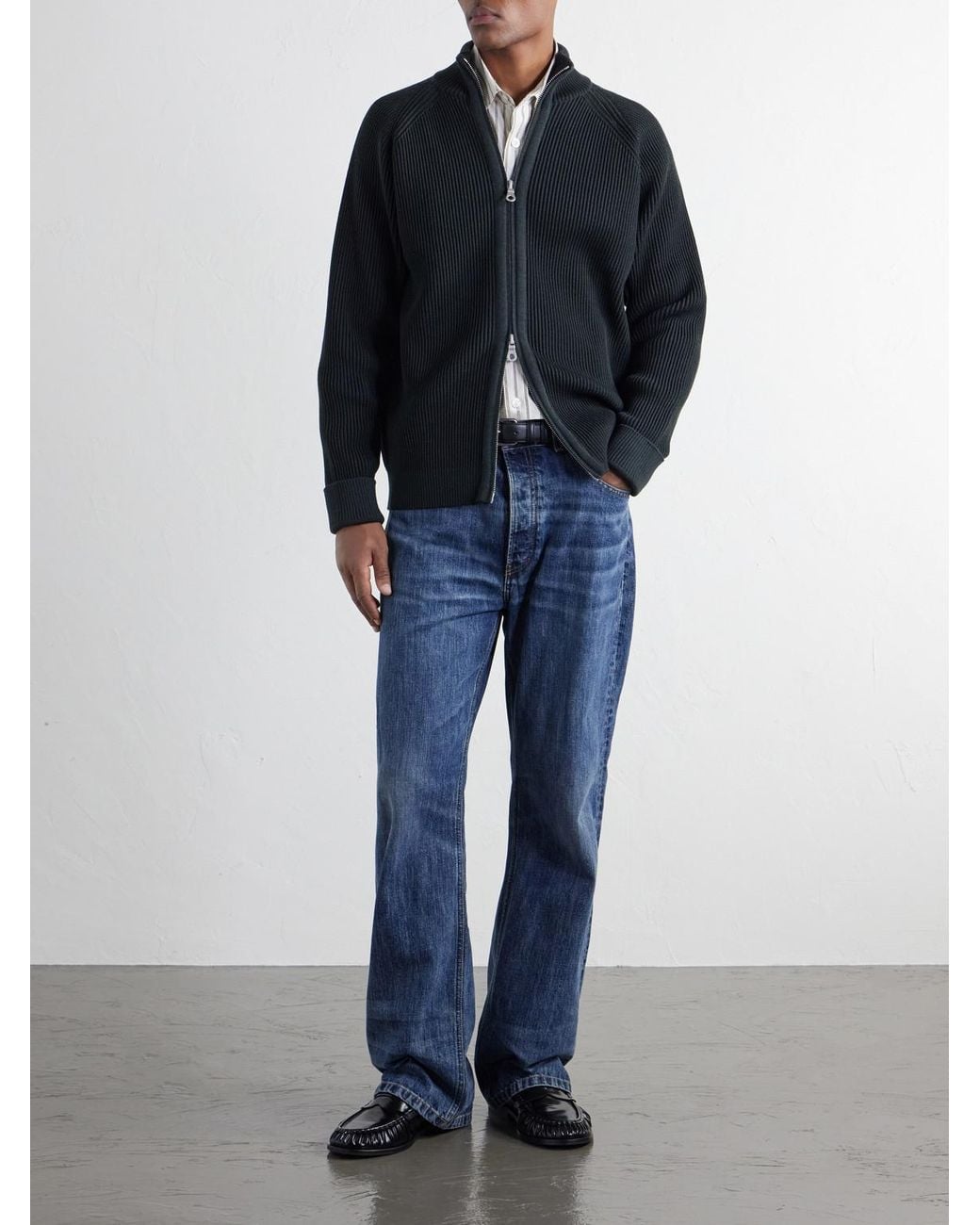 S.N.S Herning Blue Render Ribbed Virgin Wool Zip-Up Sweater for men