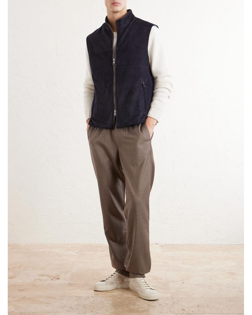 N.Peal Cashmere Blue Belgravia Cotton-Trimmed Suede Gilet for men