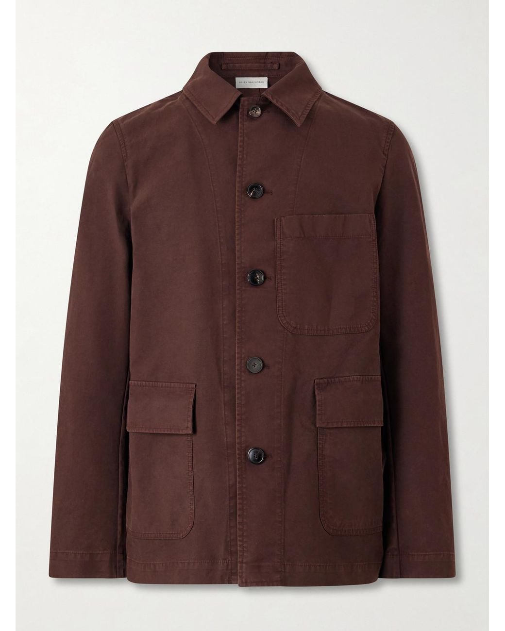 Dries Van Noten Brown Braxton Garment-Dyed Cotton Jacket for men