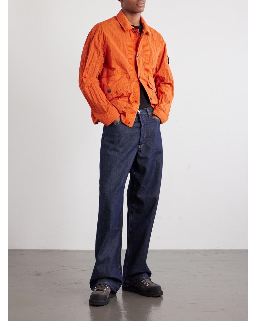 Stone Island Orange Logo-Appliquéd Padded Garment-Dyed Crinkled Warp Rib Nylon-Tc Jacket for men