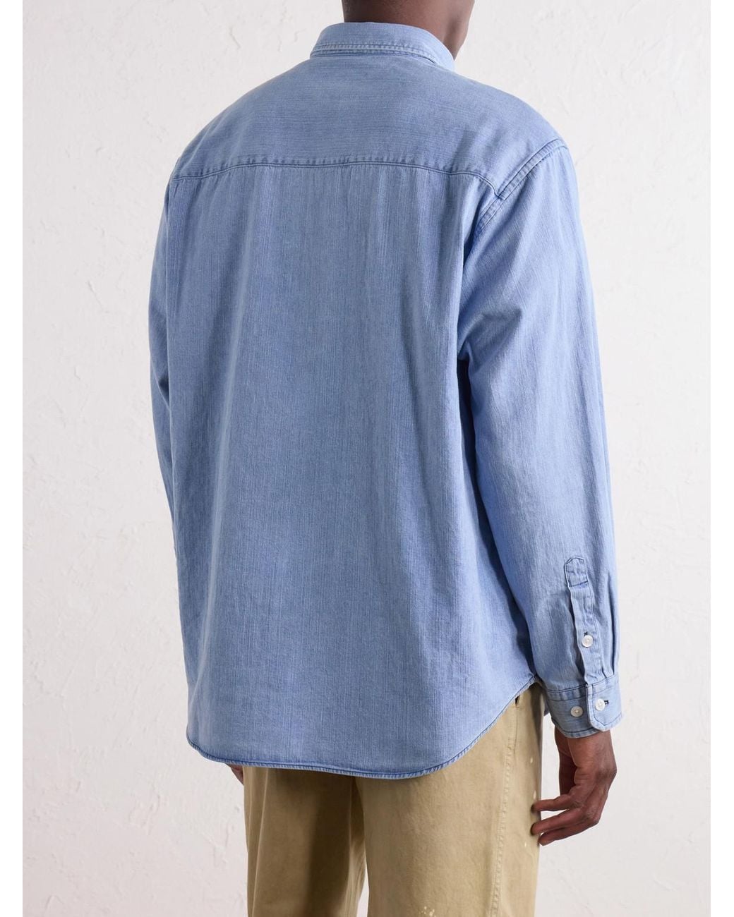 (w)taps Blue Bd 01 Logo-Appliquéd Stone-Bleach Denim Shirt for men