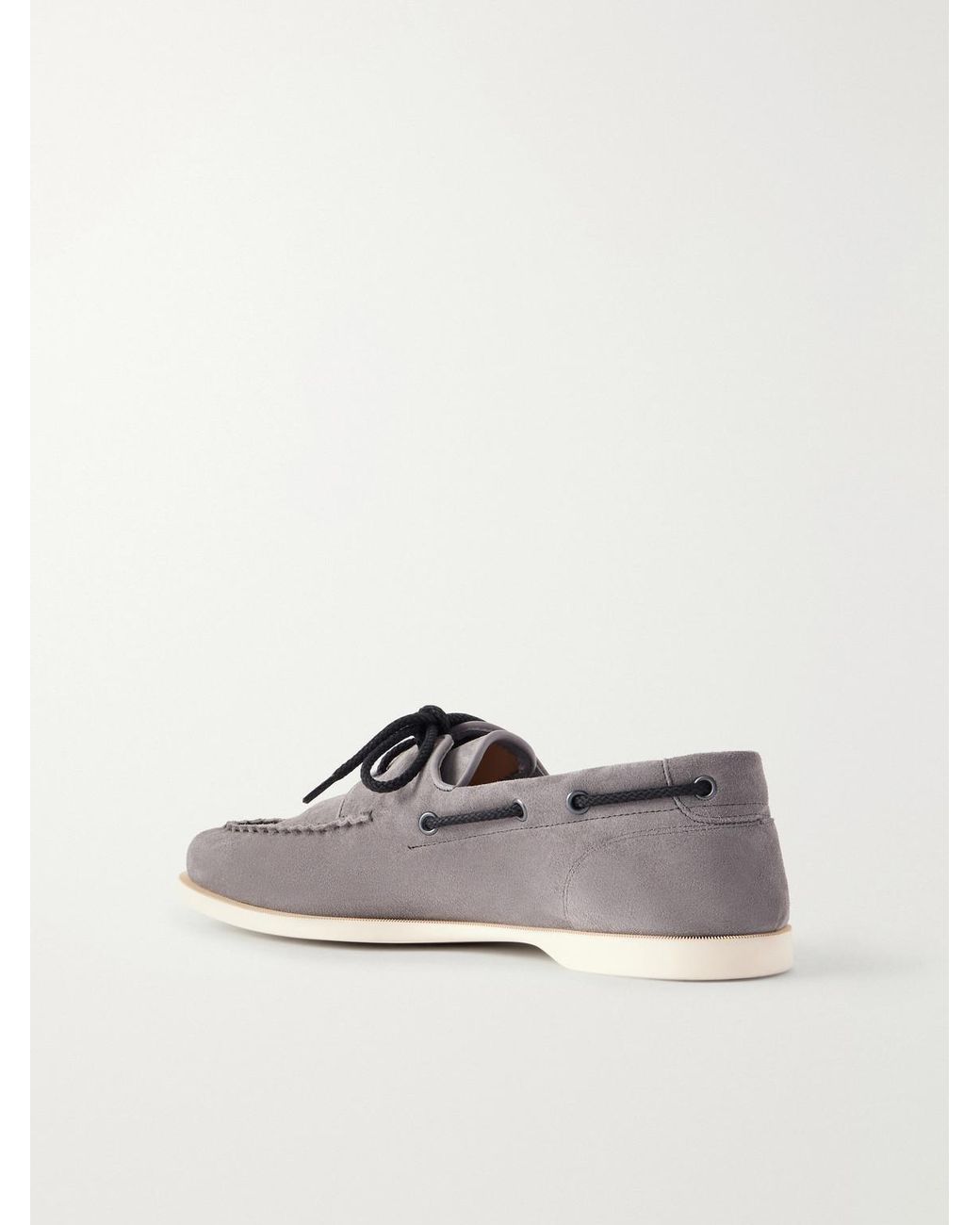 John Lobb White Foil Suede Boat Shoes for men