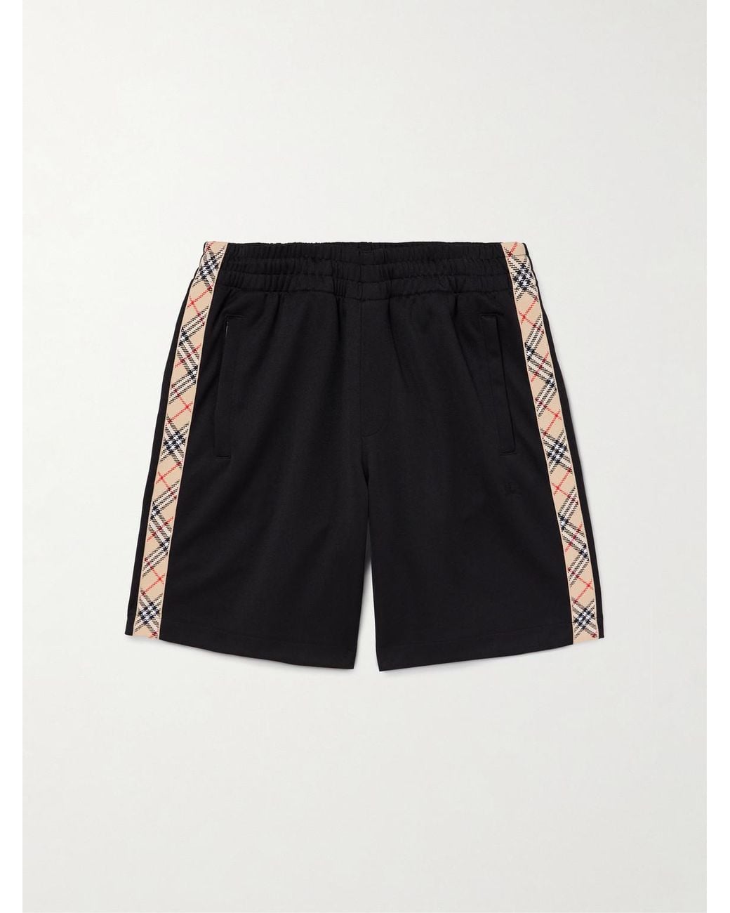 Burberry Black Straight-Leg Checked Jacquard-Knit Trimmed Tech-Jersey Shorts for men