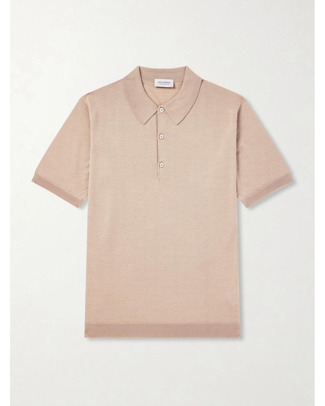 John Smedley Natural Macloud Knitted Merino Wool Polo Shirt for men