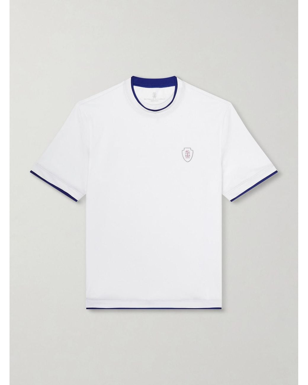 Brunello Cucinelli White Logo-Appliquéd Tech-Jersey Tennis Shirt for men