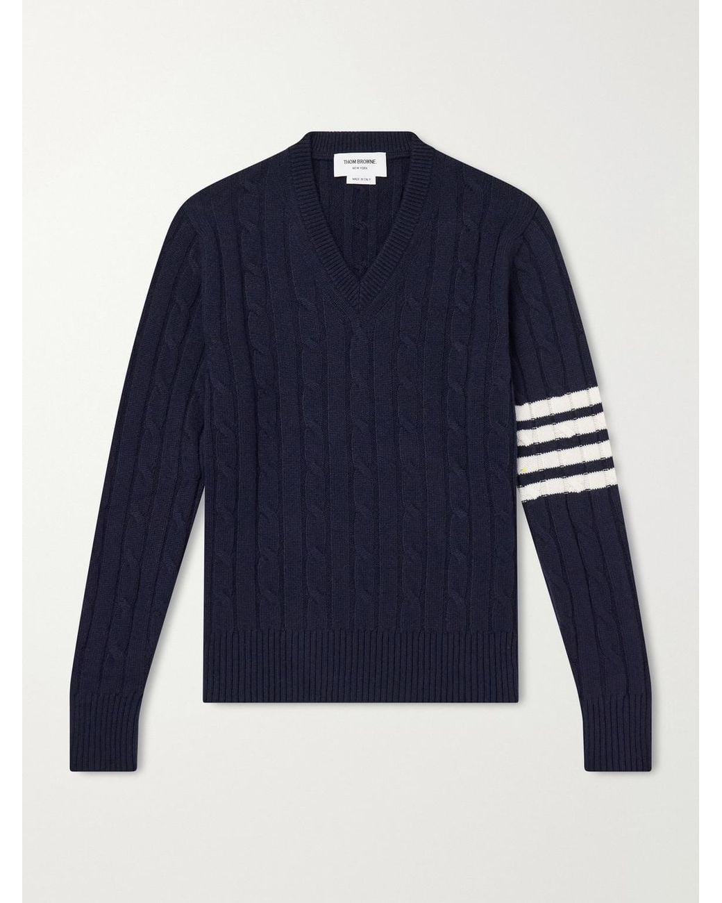 Thom Browne Blue 4-Bar Stripe Cable-Knit Cashmere Sweater for men