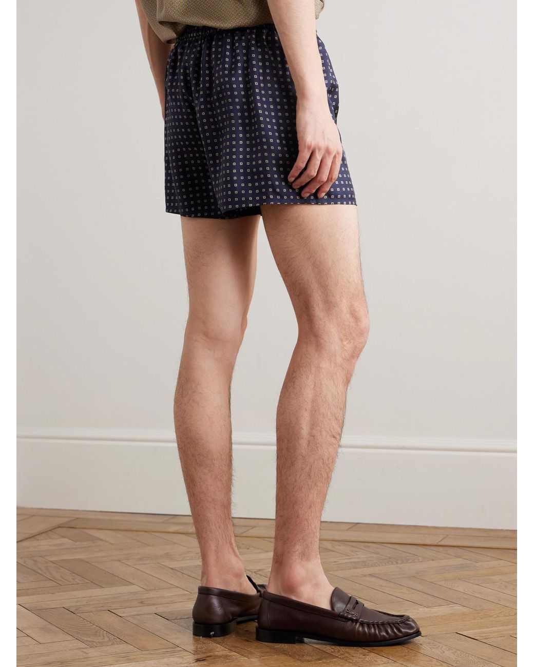 Saint Laurent Blue Straight-Leg Printed Silk-Twill Shorts for men