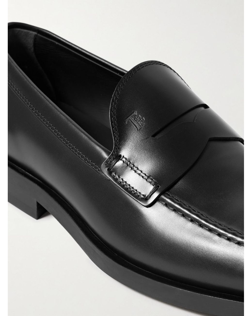 Tod's Black Glossed-Leather Penny Loafers for men