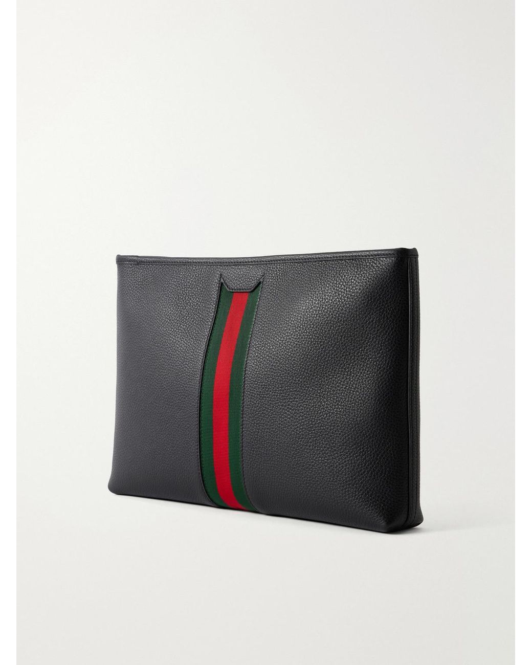 Gucci Black Alba Web-Trimmed Full-Grained Leather Pouch for men