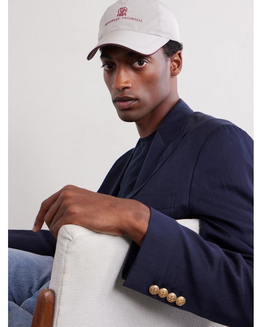 Brunello Cucinelli White Logo-embroidered Shell Cap for men