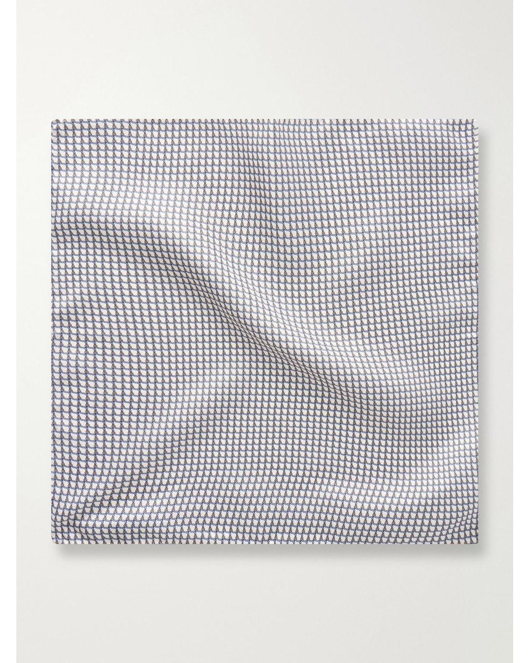 De Petrillo White Printed Silk-Twill Pocket Square for men