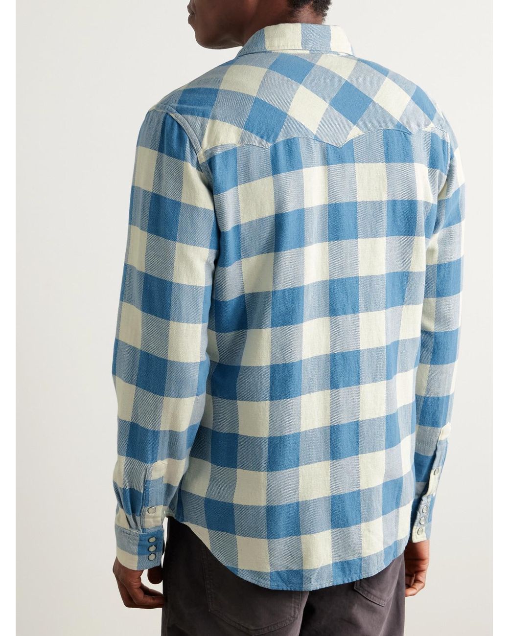 RRL Blue Buffalo-checked Cotton And Linen-blend Flannel Shirt for men