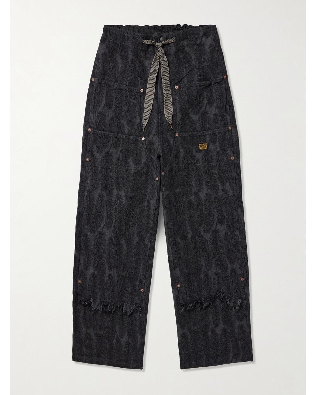 Kapital Black Magpie Easy Straight-Leg Cotton-Jacquard Drawstring Trousers for men