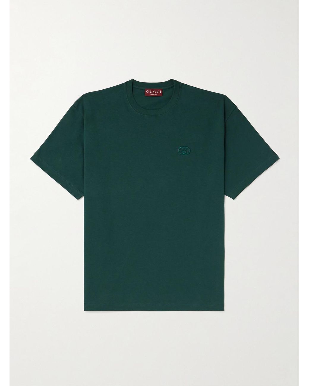 Gucci Green Logo-Embroidered Cotton-Jersey T-Shirt for men