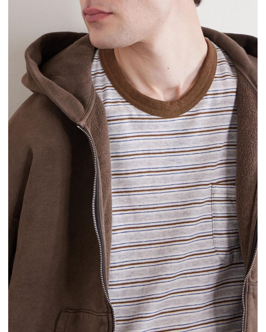 Visvim Natural Striped Wool And Cotton-blend T-shirt for men