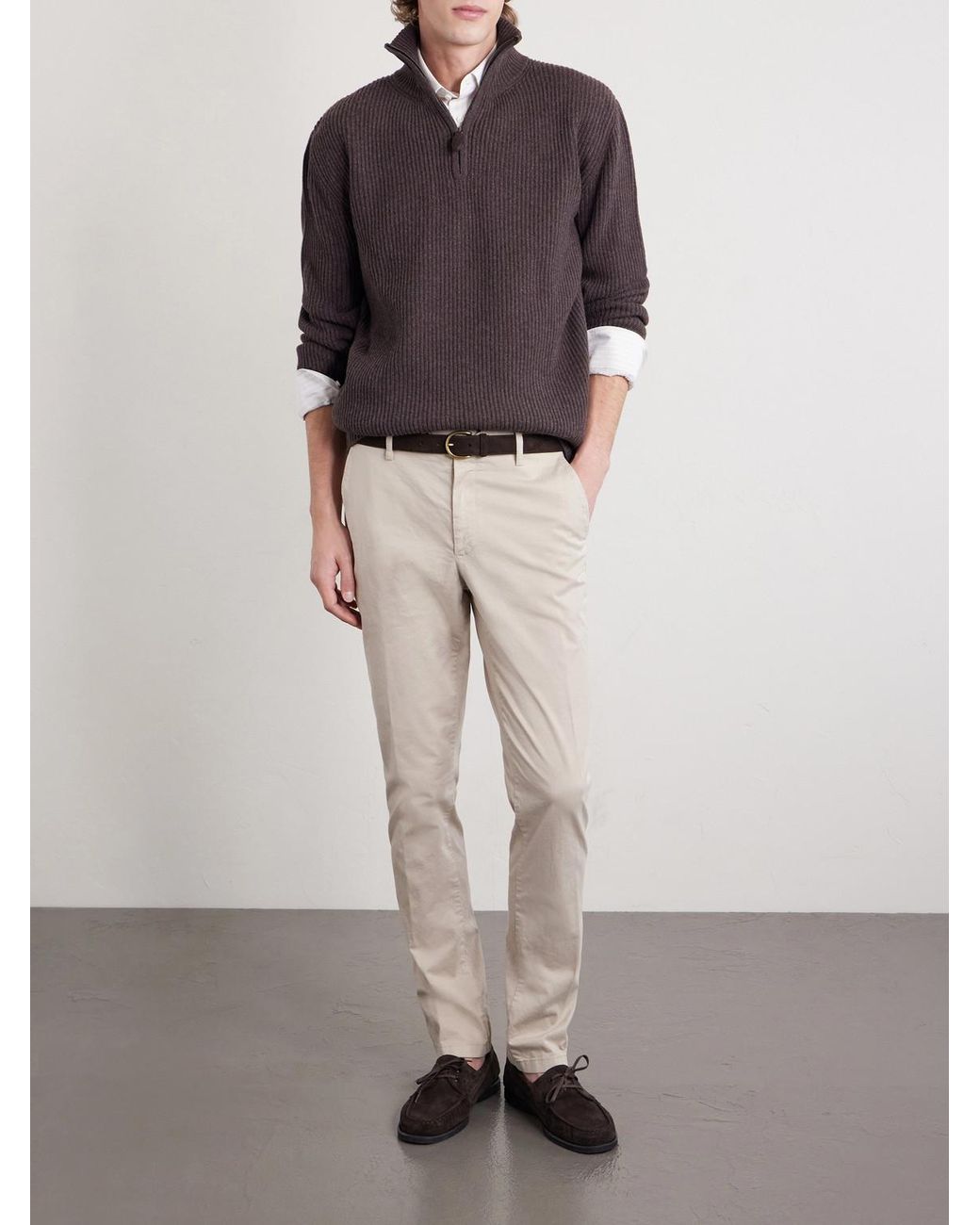 Canali Natural Tapered Cotton-blend Twill Chinos for men