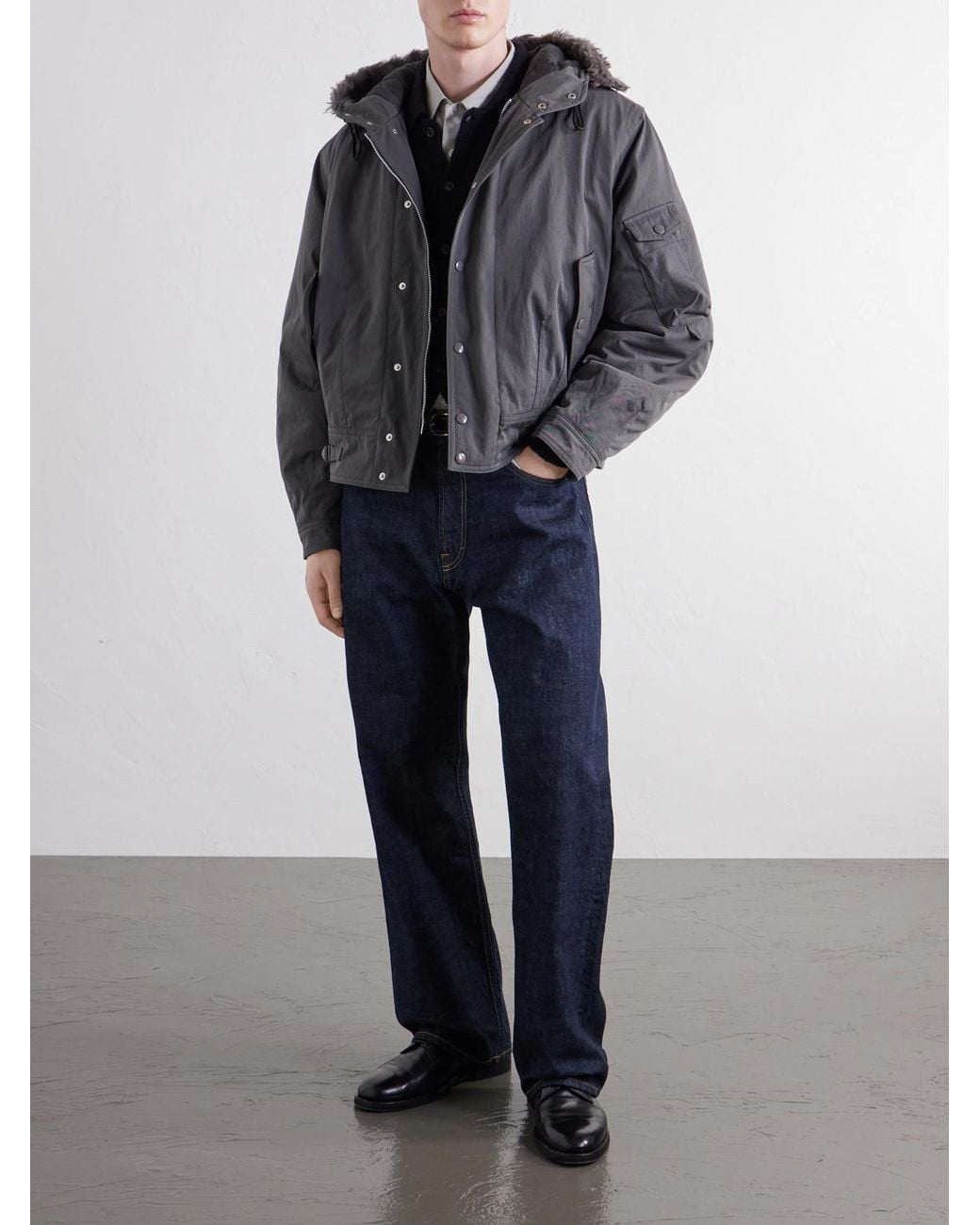Our Legacy Gray Orbit Hooded Twill Bomber Jacket for men