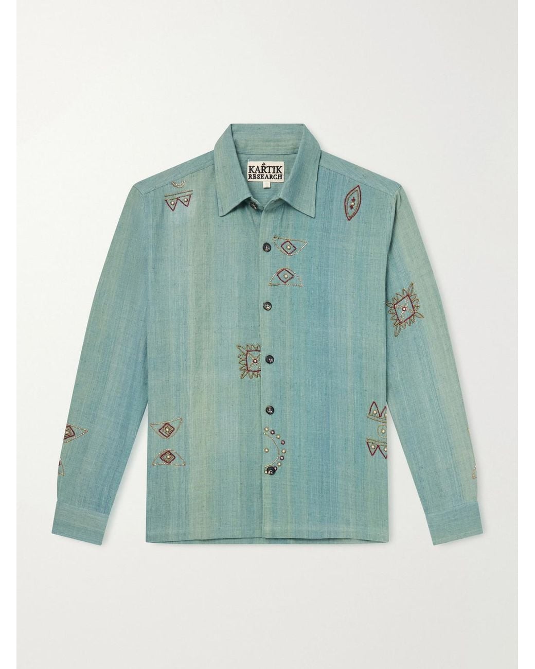 Kartik Research Blue Box Bead-Embellished Handwoven Cotton Shirt for men