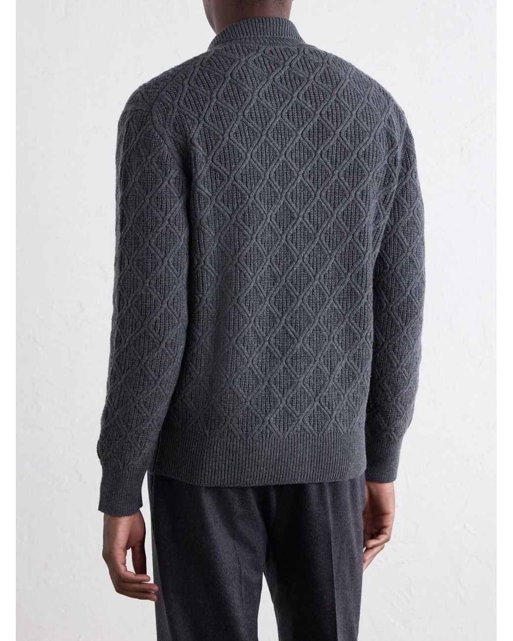 Piacenza 1733 Gray Cable-Knit Virgin Wool Zip-Up Sweater for men