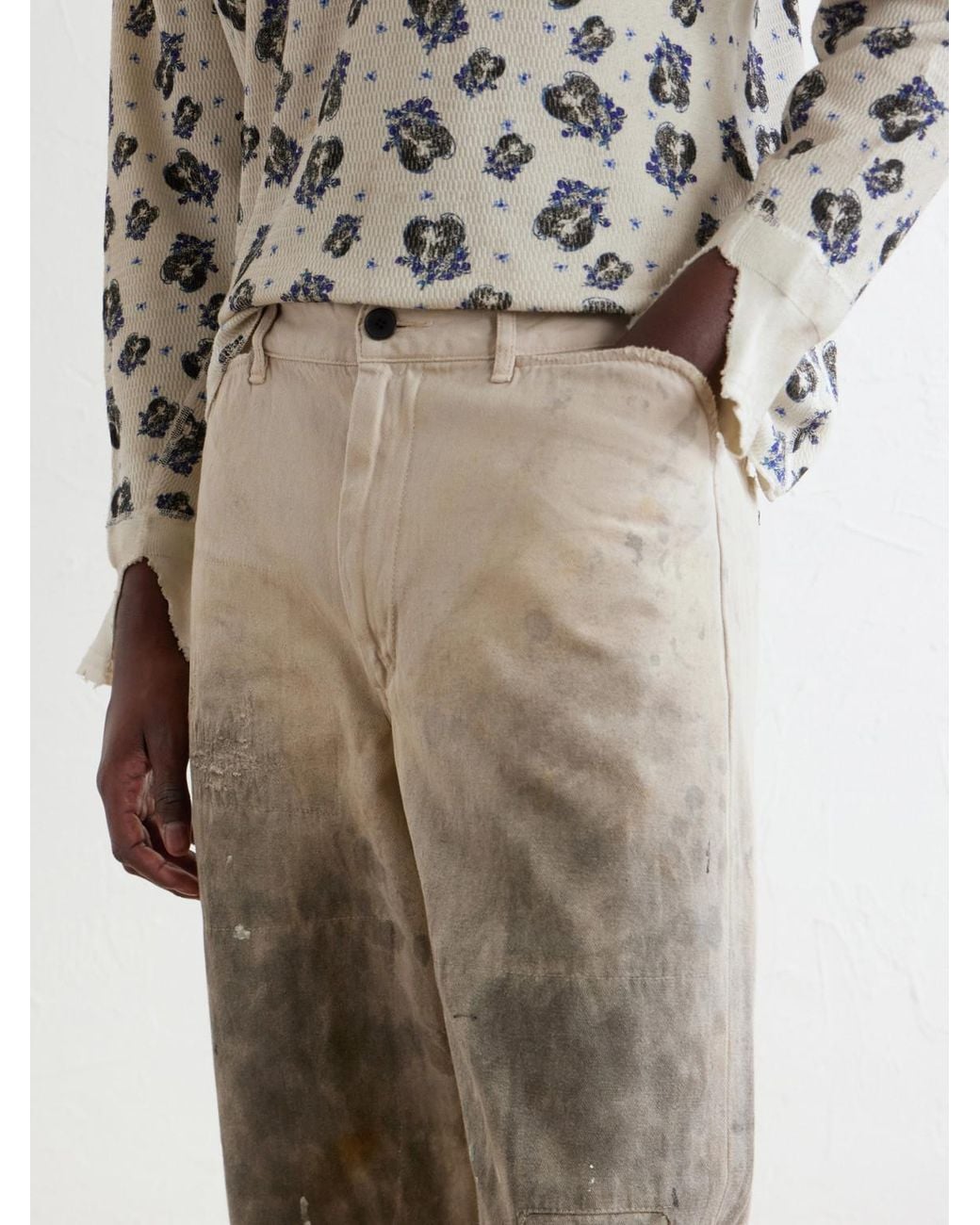 Enfants Riches Deprimes Natural Straight-Leg Distressed Cotton And Linen-Blend Trousers for men