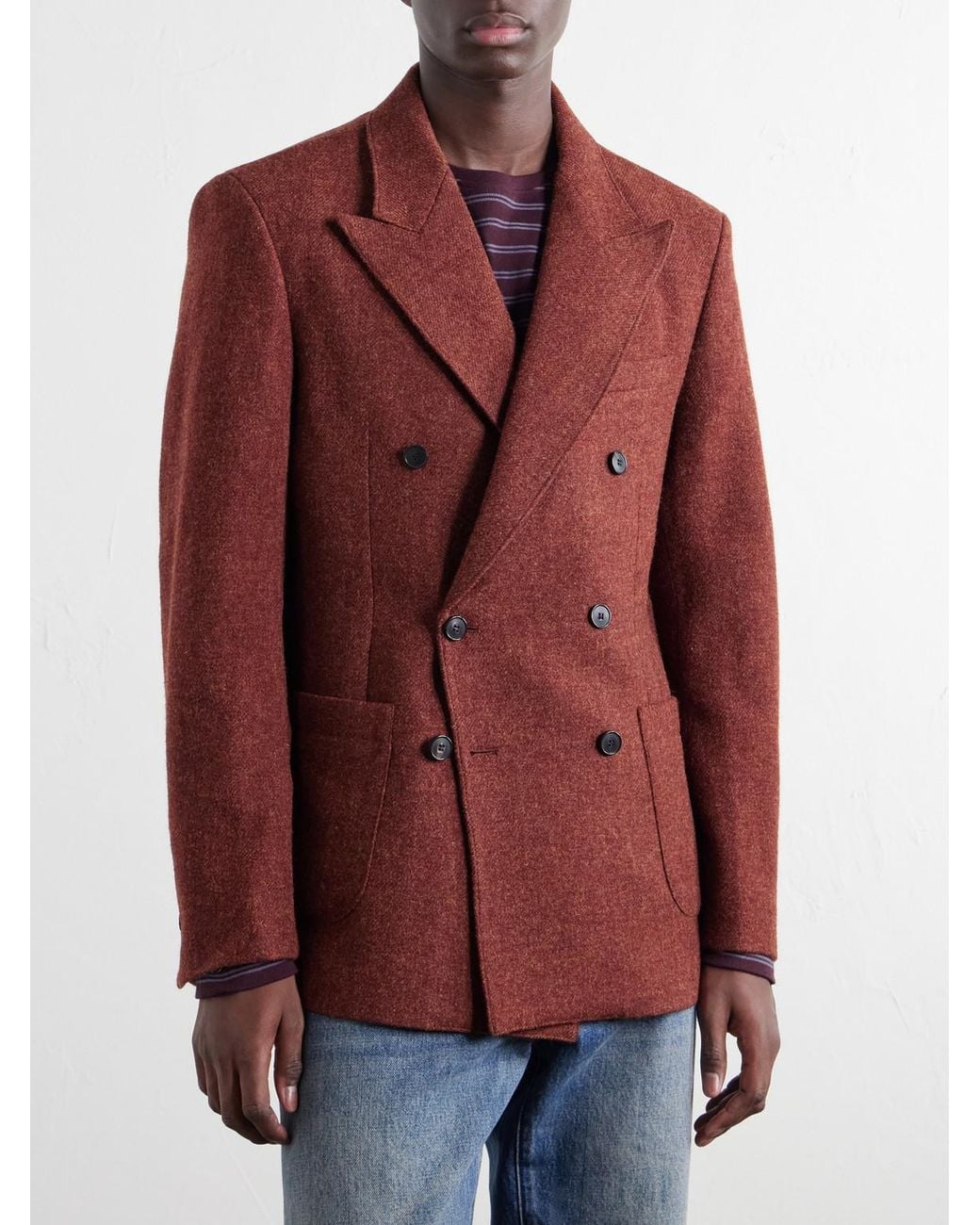 Portuguese Flannel Red Double-Breasted Wool-Tweed Blazer for men