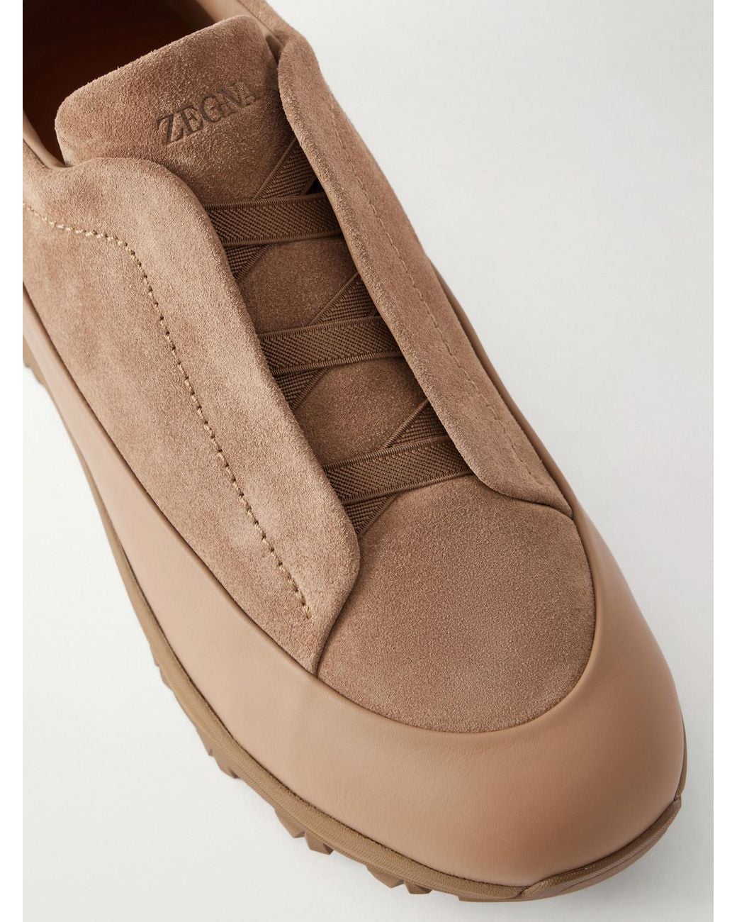 Zegna Natural Triple Stitch Monte Rubber-Trimmed Suede Slip-On Sneakers for men