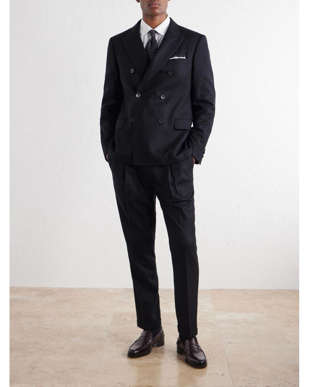 Mr P. Blue Slim-fit Double-breasted Satin-trimmed Wool-flannel Blazer for men