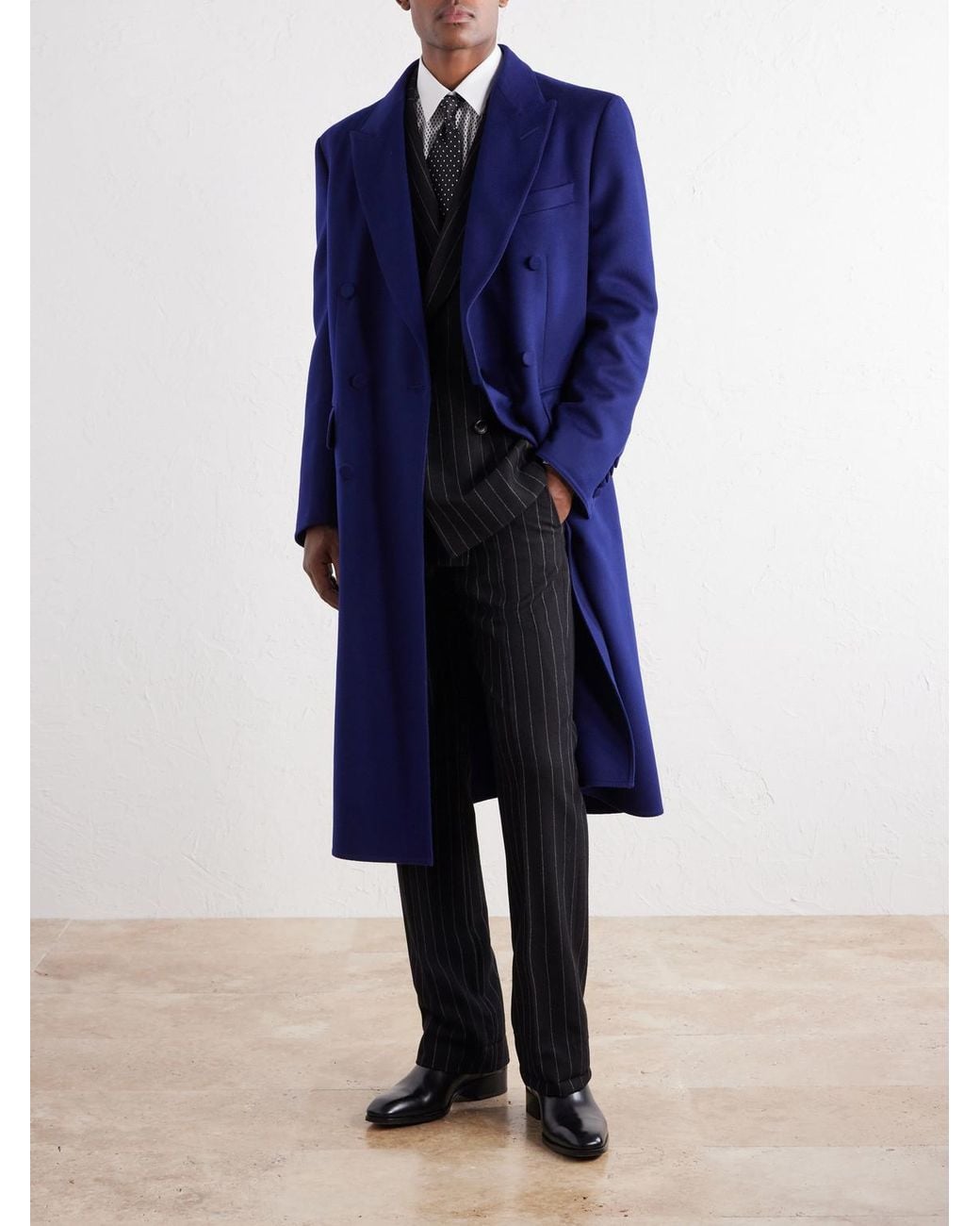 Tom Ford Blue Double-Breasted Brushed Wool And Cashmere-Blend Felt Coat for men