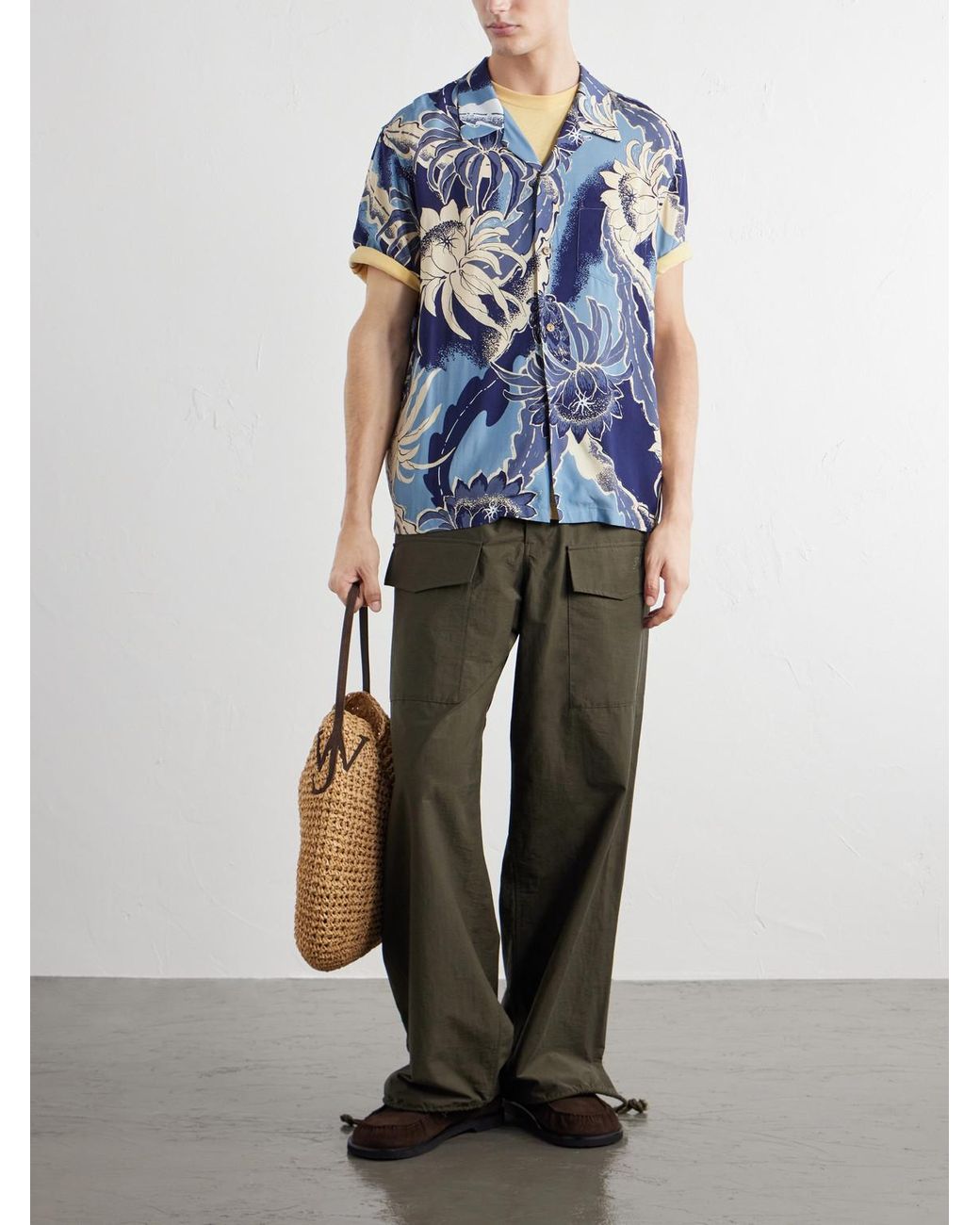 J.W. Anderson Blue Camp-Collar Floral-Print Voile Shirt for men