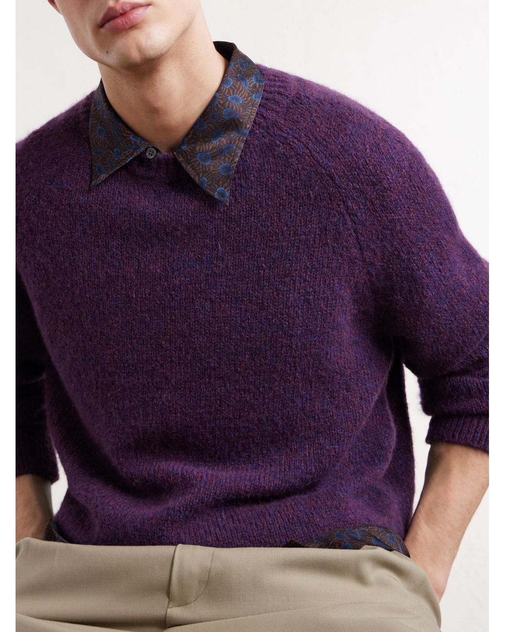 Dries Van Noten Purple Brushed Alpaca-Blend Sweater for men