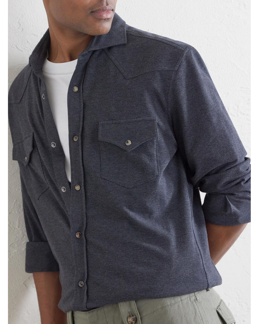 Brunello Cucinelli Blue Honeycomb-Knit Cotton Shirt for men