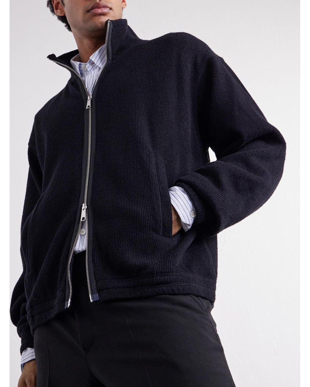 mfpen Blue Covet Ribbed Cotton-Jersey Zip-Up Sweatshirt for men