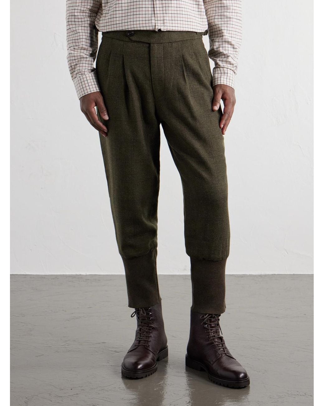 James Purdey & Sons Green Checked Pleated Wool-Tweed Trousers for men