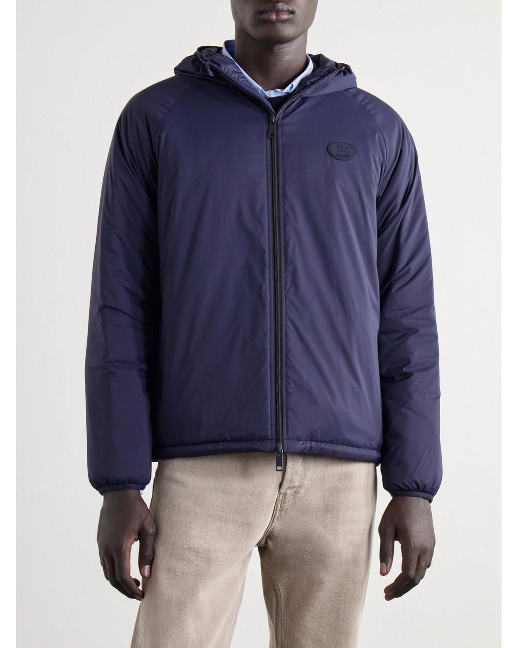 Burberry Blue Logo-Appliquéd Shell Hooded Jacket for men